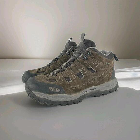Salomon Canyon Mid Gore Tex GTX Boots Mens US 11.5 Brown Suede Hiking Shoes - Picture 1 of 13